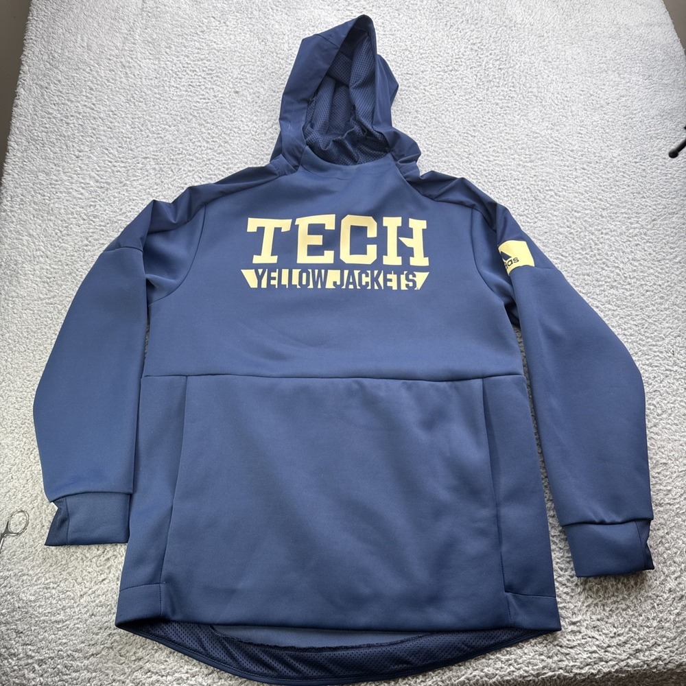 Adidas Hoodie Mens Medium Blue Georgia Tech Yellow Jackets Stretch Pullover